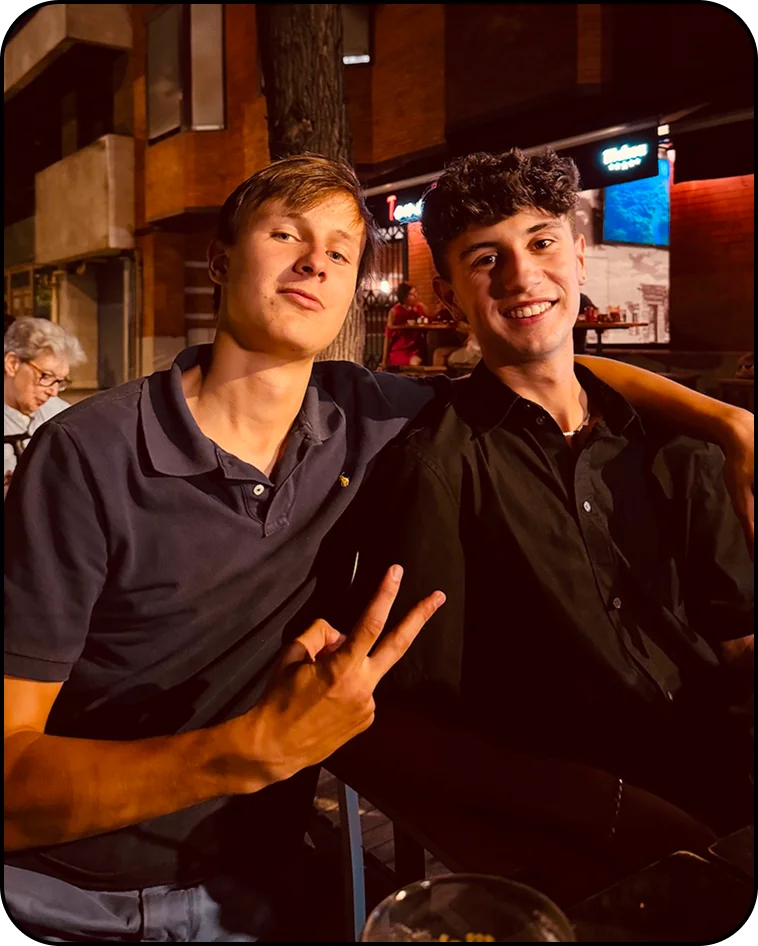 Sebastien and Johannes at night in Madrid