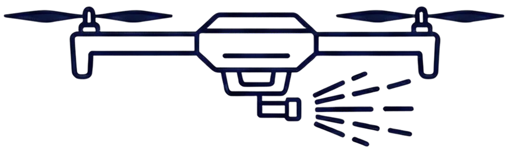 The minimalist drone line drawing at the heart of the badge