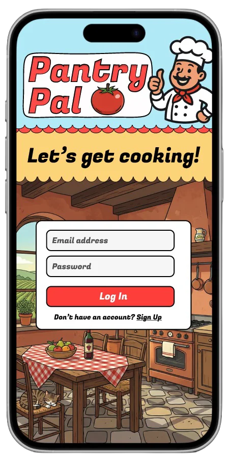 PantryPal log-in screen