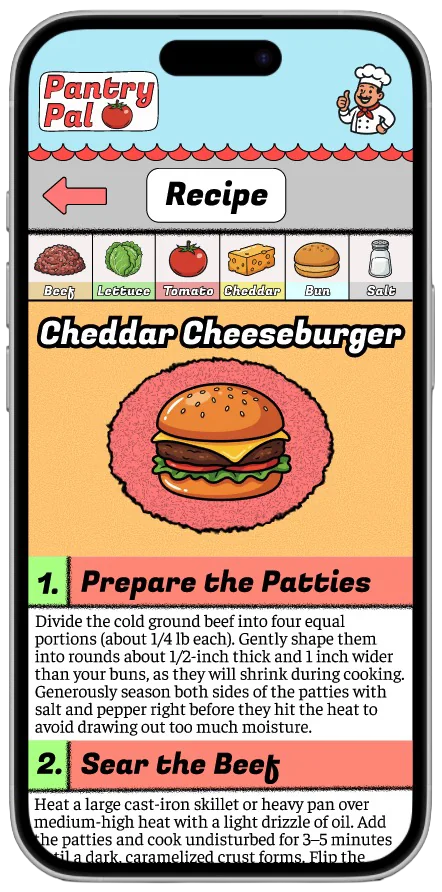 Final step-by-step recipe screen